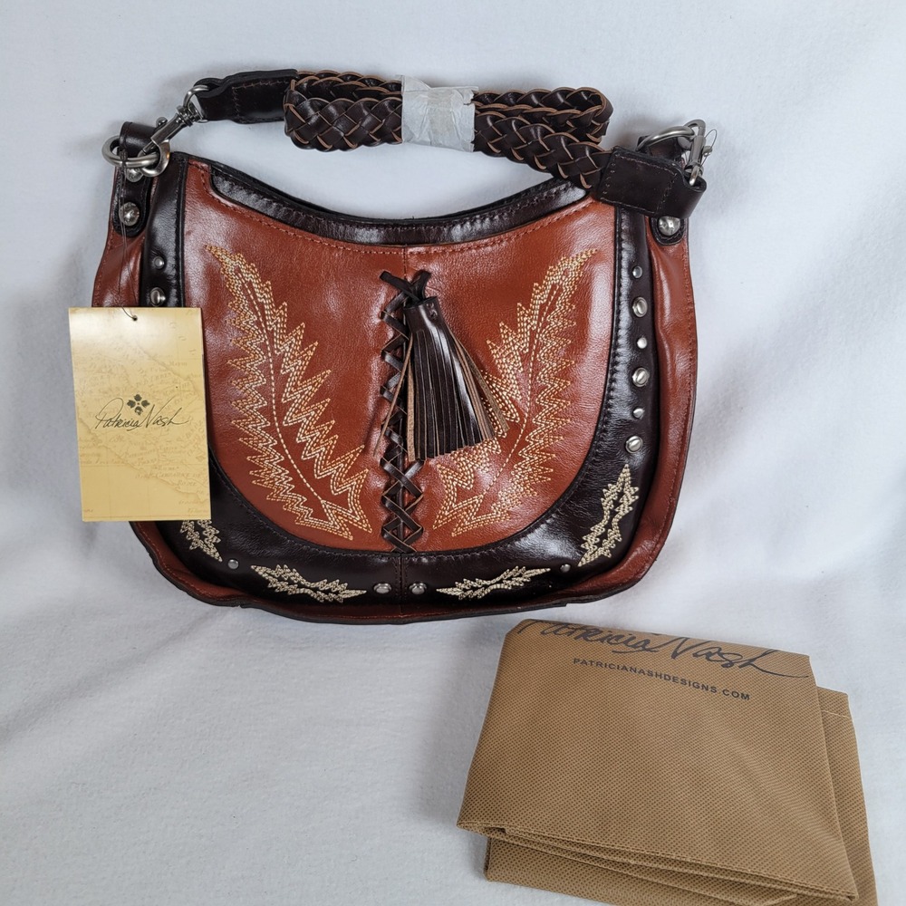 Patricia Nash Women Camille Hobo Montana Leather Western Studs Size Medium Brown - Picture 3 of 10